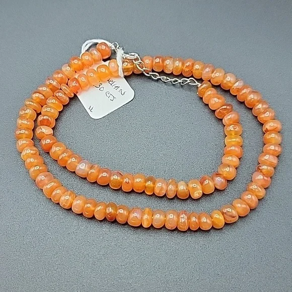 730 Cts Natural Orange Carnelian Round Rondelle Beads Gemstone Beaded Necklace - Picture 8 of 9